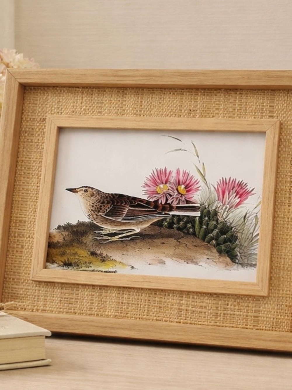 Audubon Sprague’s Pipit Framed Art, Woven Mat Double Wood Frame